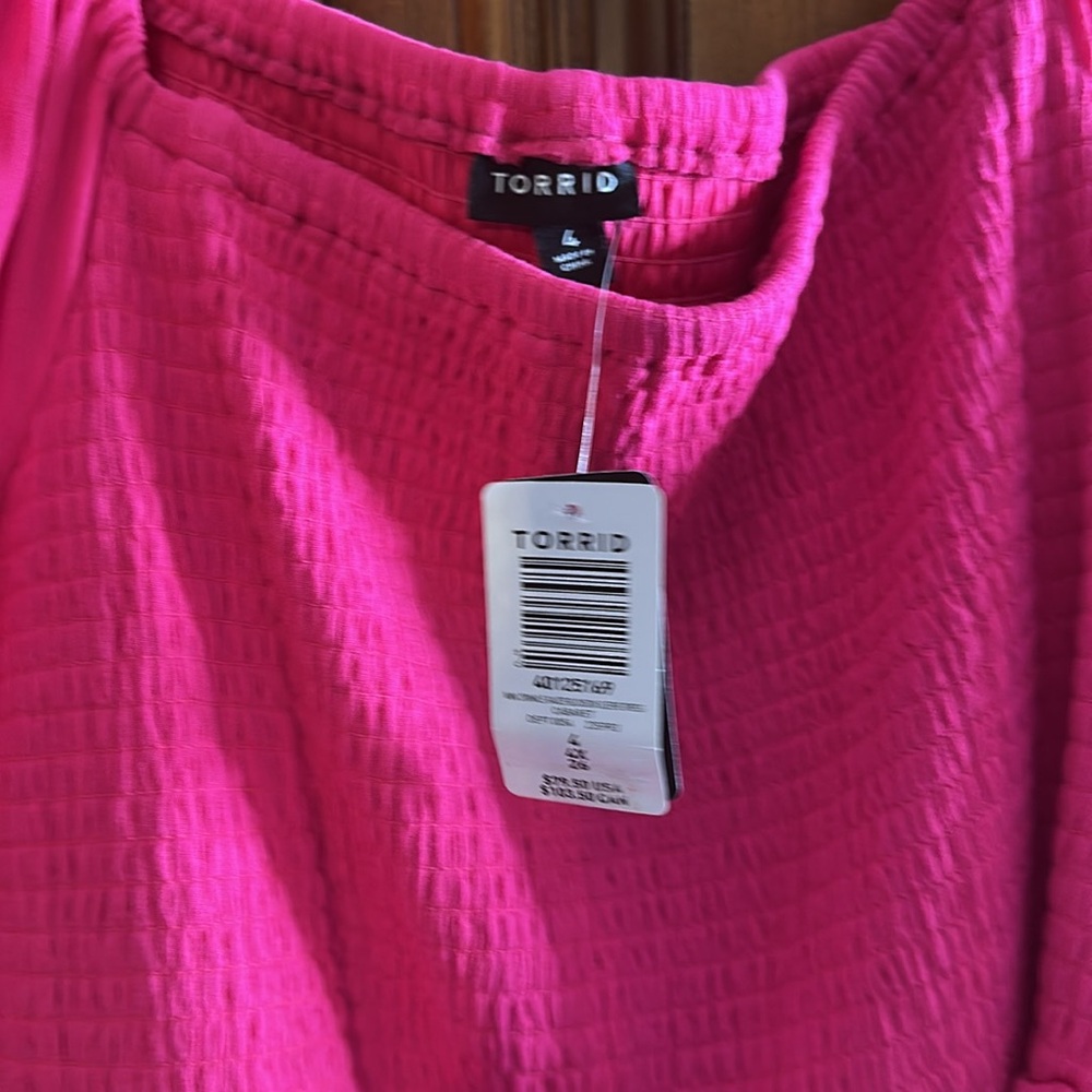 New Torrid Mini Crinkle Gauze Blouson Sleeve Dress in Cabaret Pink size 26 - Picture 10 of 11